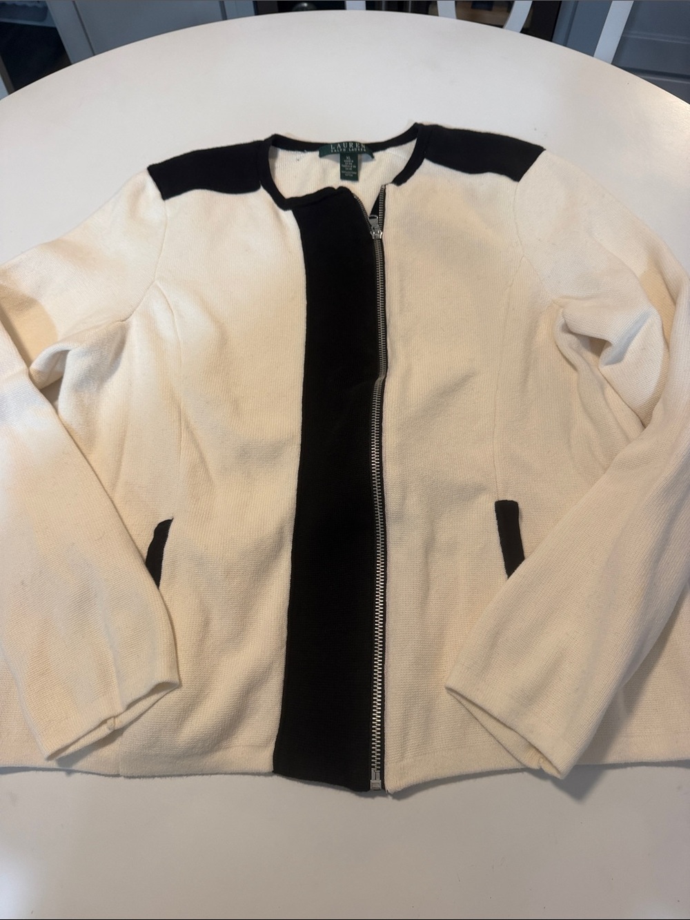 Ralph Lauren Cream Jacket with Black Trim Zip Front